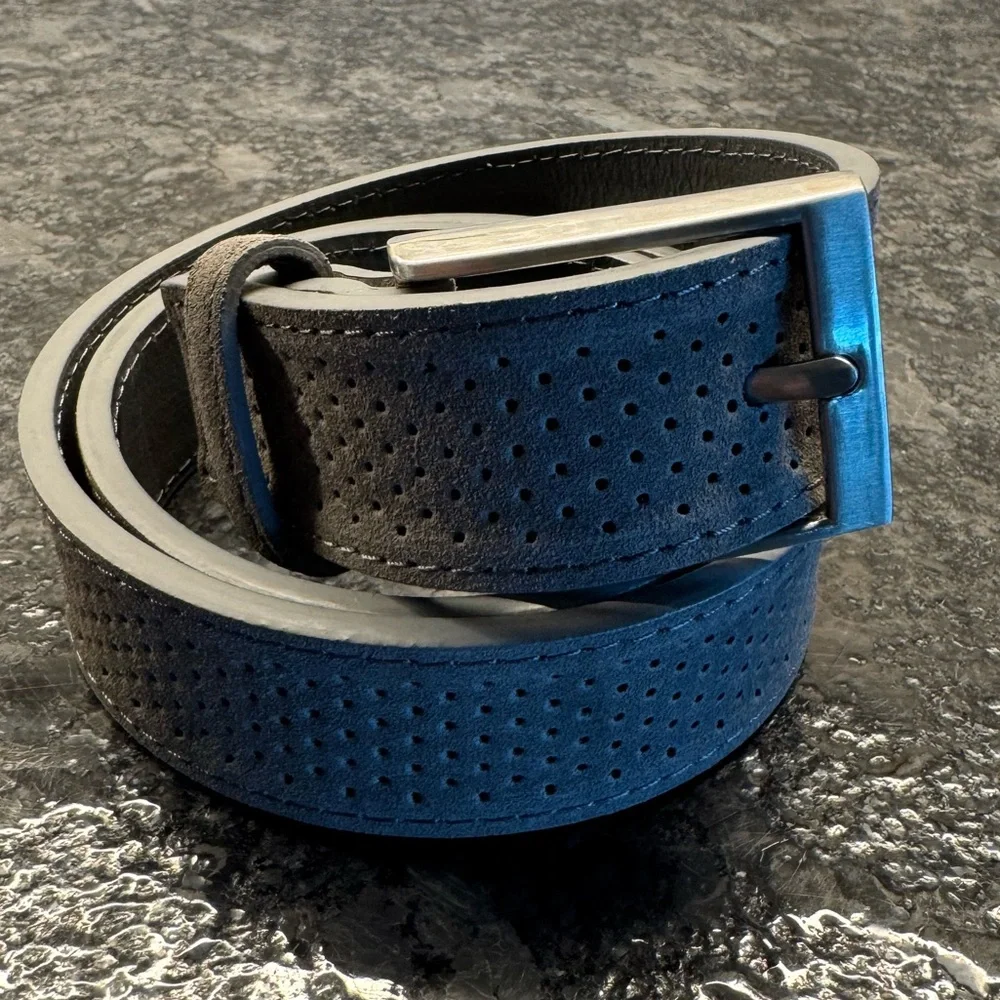 PX by Stately Curators gray leather perforated men’s belt Sz 34
